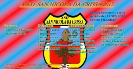 Elenco convocati partita del 11/02/2018 contro FILANDARI